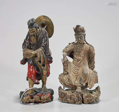 Two Chinese Carved Wood Figures