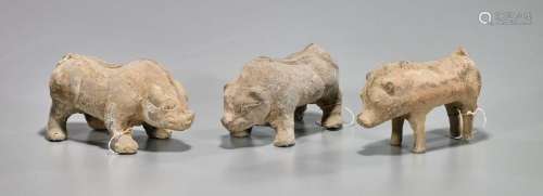 Group of Three Chinese Han-Style Pottery Pigs