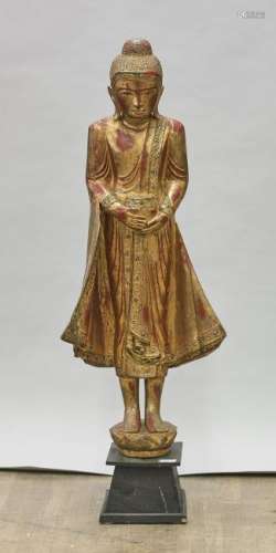 Tall Thai Or Burmese Gilt & Lacquered Wood Standing