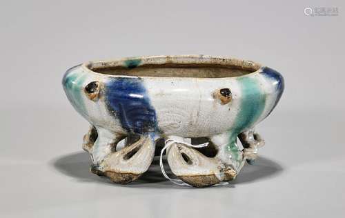 Antique Chinese Glazed Ceramic Crab-Form Vessel