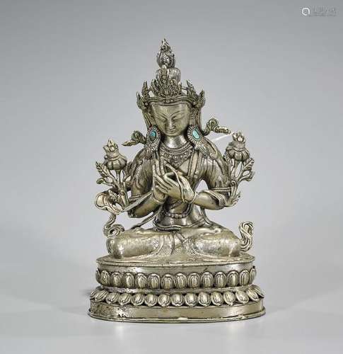 Tibeto-Chinese Metal Seated Figure of a Deity