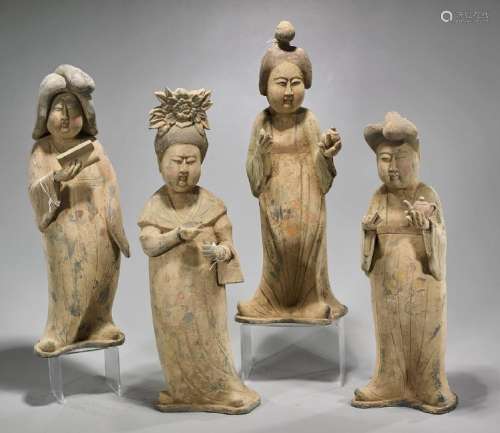 Four Tang-Style Pottery Court Ladies