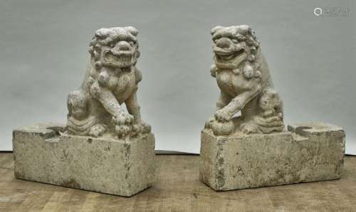 Pair Large Chinese Carved Stone Lions