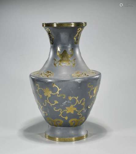 Tall Chinese Parcel-Gilt Pewter Vase