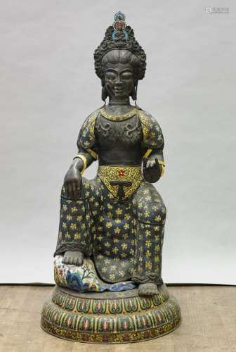 Massive Chinese Cloisonne Enamel & Bronze Seated Figure