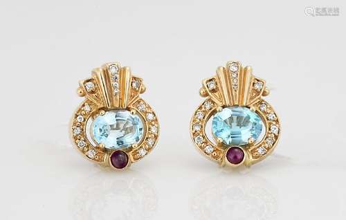 14K Yellow Gold, Aquamarine & Diamond Earrings