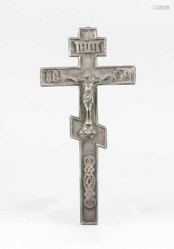 Orthodoxes Kreuz, punziert Rußland, Silber 84 zolotniki (875/000), plastisch aufgelegterCorpus