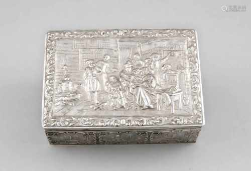Rechteckige Deckeldose, Niederlande, um 1900, Silber 833/000, gerader Korpus,