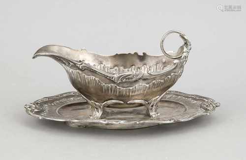 Saucière, Frankreich, um 1900, Silber 950/000, französiche Exportmarke, festergeschweifter