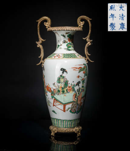 Kangxi Mark Gilt Bronze Porcelain Vase