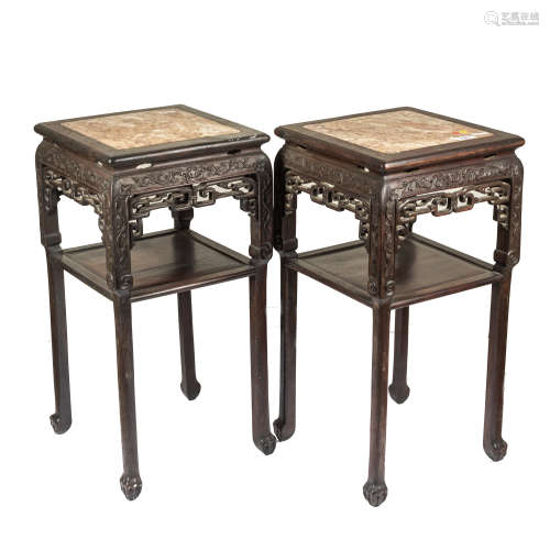 Pair 19th Chinese Antique Tall Table