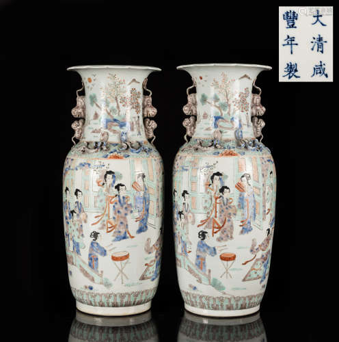 Pair 19th Chinese Antique Large Vase