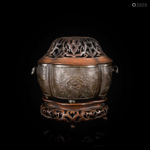 19th Chinese Antique Bronze Censer &Cover