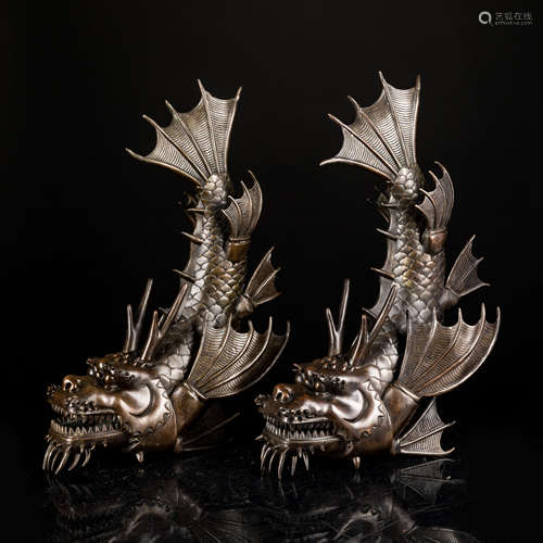 Pair 19th Japanese Bronze Fish