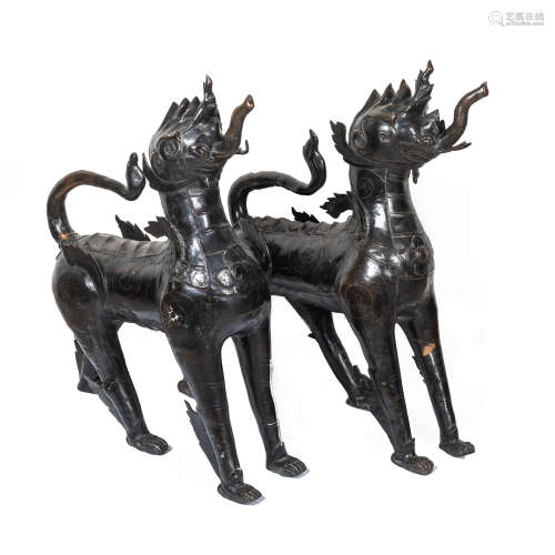 Pair 18-19th Antique Cambodia Bronze Figure
