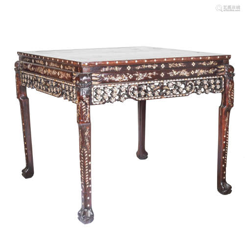 Chinese Antique Rosewood Table& Pearl