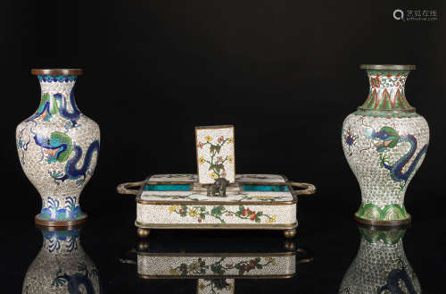 19th Chinese Antique Cloisonne Vase and Box