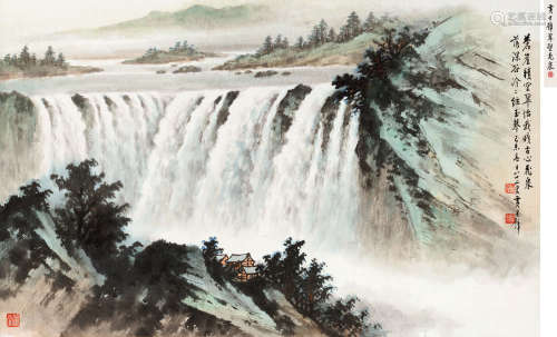 黄君璧（1898～1991） 1979年作 灵岩飞瀑 立轴 设色纸本