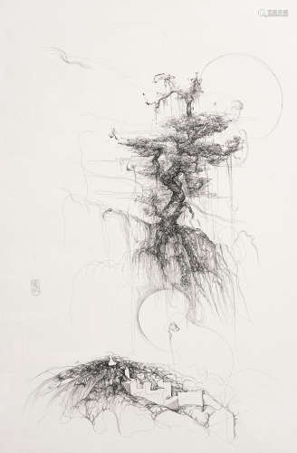 林国成（b.1979） 2011年作 自然的箫声 镜心 钢笔水墨纸本