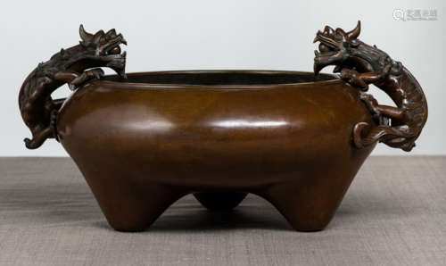 A VERY RARE LARGE IMPERIAL BRONZE DRAGON CENSER