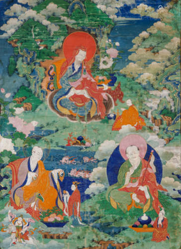 A FINE THANGKA OF THE ARHATS AJITA