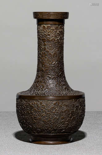 A BRONZE MILLE FLEUR BOTTLE VASE