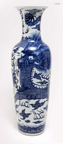 A VERY LARGE BLUE AND WHITE DRAGON VASE