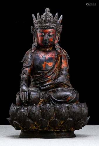 A BRONZE FIGURE OF BUDDHA SHAKYAMUNI