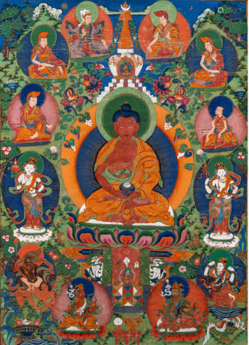 A FINE THANGKA OF THE MEDICINE BUDDHA ASHOKOTTAMASHRI