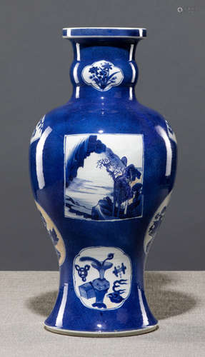 A POWDERBLUE-GORUND VASE WITH ANTIQUES AND LANDSCAPE RESERVES