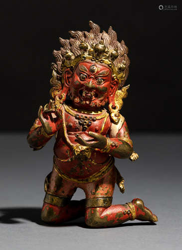 A POLYCHROME BRONZE FIGURE OF A TANTRIC DIVINITY