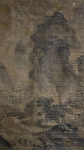 A LARGE LANDSCAPE PAINTING ON SILK