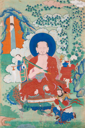 A FINE AND RARE THANGKA OF THE ARHAT CHUDAPANTAKA