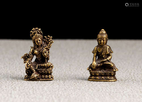 TWO BRONZE FIGURINES OF BUDDHA SHAKYAMUNI AND SYAMATARA