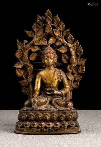 A GILT-BRONZE FIGURE OF BUDDHA SHAKYAMUNI