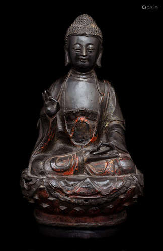 A BRONZE FIGURE OF BUDDHA SHAKYAMUNI