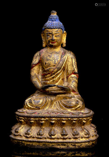 A GILT-LACQUERED BRONZE FIGURE OF BUDDHA SHAKYAMUNI