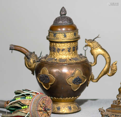 A SILVER AND PARCEL GILT-COPPER EWER