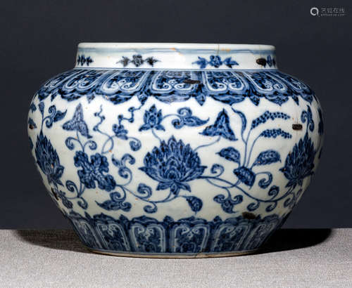 A BLUE AND WHITE LOTOS JAR