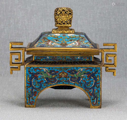 A RECTANGULAR CLOISONNÉ ENAMEL CENSER