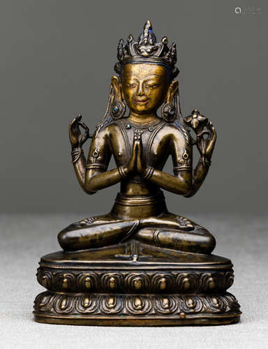 A BRONZE FIGURE OF SADAKSHARILOKESHVARA