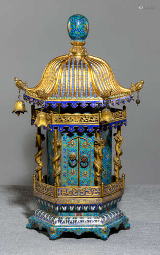 A CLOISONNÉ ENAMEL HEXAGONAL SHRINE