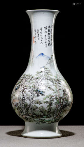 A POLYCHROME PAINTED AND INSCRIBED PORCELAIN VASE