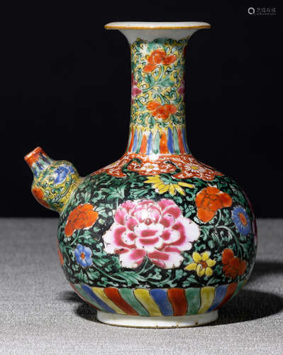 A POLYCHROME FLOWER DECORATED PORCELAIN KENDI