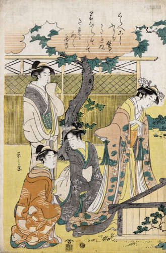 A GROUP OF THREE COLOURED WOODBLOCK PRINTS