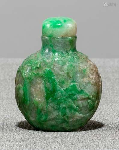 A WELL CARVED JADEITE SNUFFBOTTLE