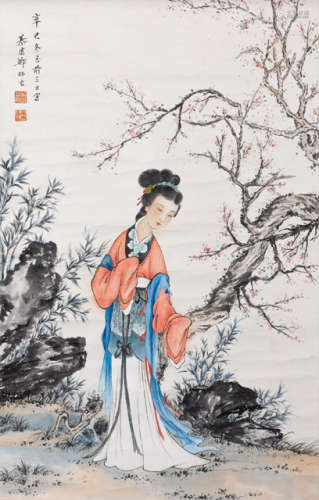 A PAINTING OF A LADY ON PAPER BY ZHENG SHIXUAN (1901-1982)