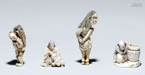 A GROUP OF FIVE FIGURAL IVORY NETSUKE