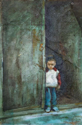 AN OIL PAINTING OF A BOY BY LUO ZHONGLI