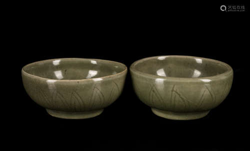 Pair Of Ming Antique Longquan Celadon Cups